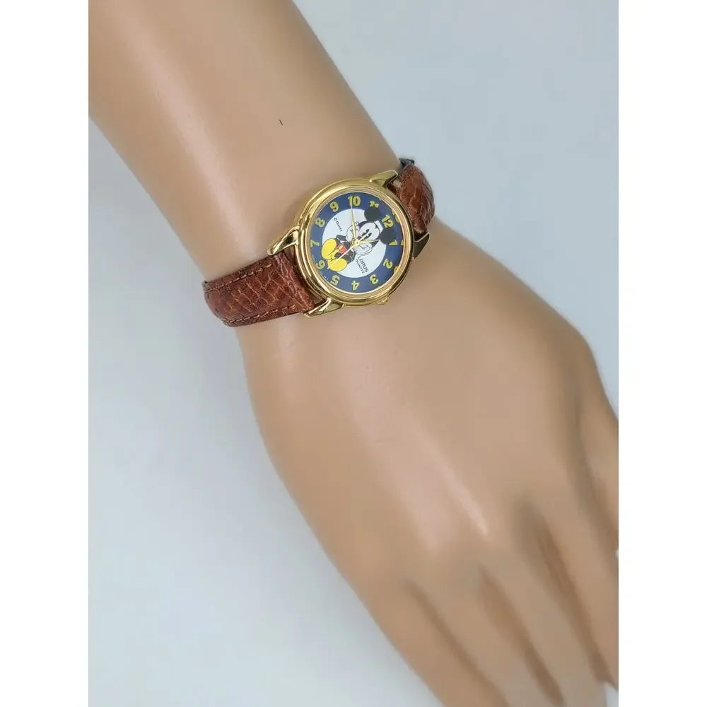 Lorus Disney Co Mickey Mouse Wristwatch Quartz Brown Leather Band New Battery